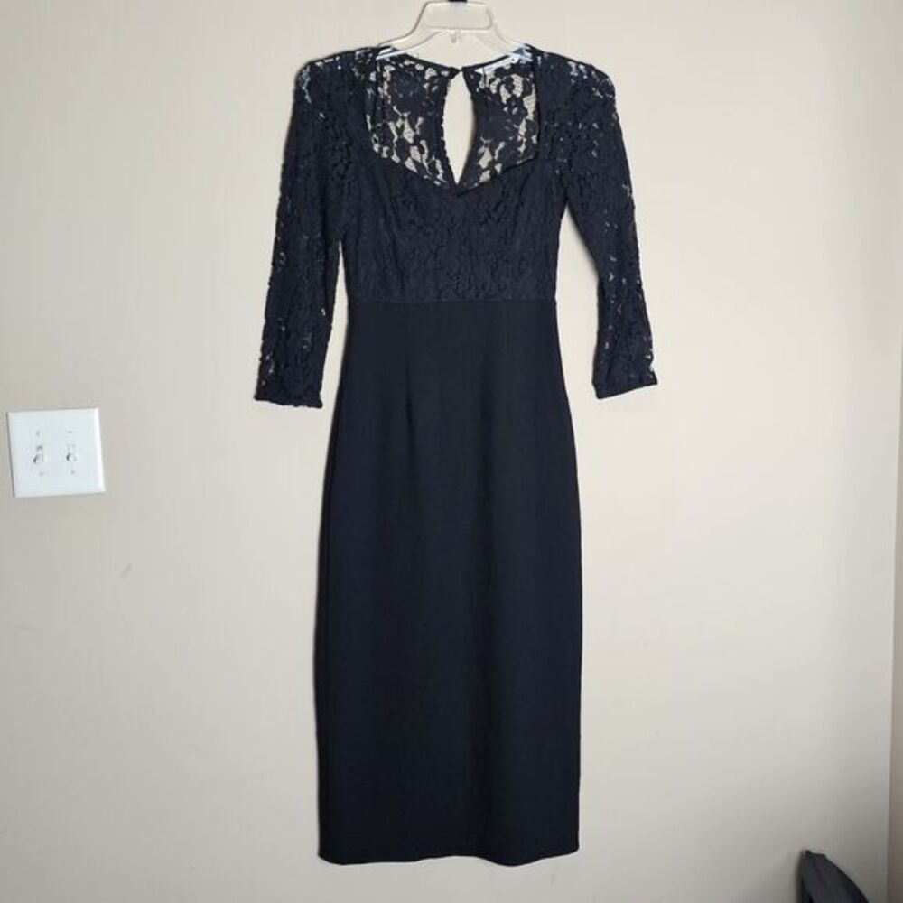 ZARA WOMAN BLACK COMBINATION LACE MIDI DRESS LONG SLEEVE SIZE‎ S SEXY ROMANTIC